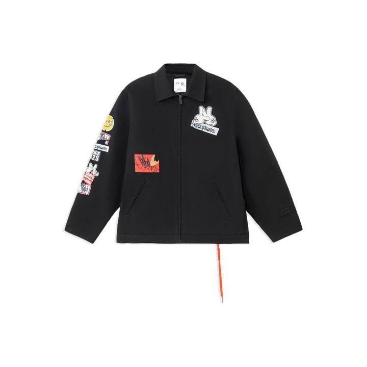 Li Ning X Og_Slick Collaboration Skateboard Series Cartoon Pattern Printed Freeneck Cotton Jacket Winter Men Jacket Black AJMS017-2