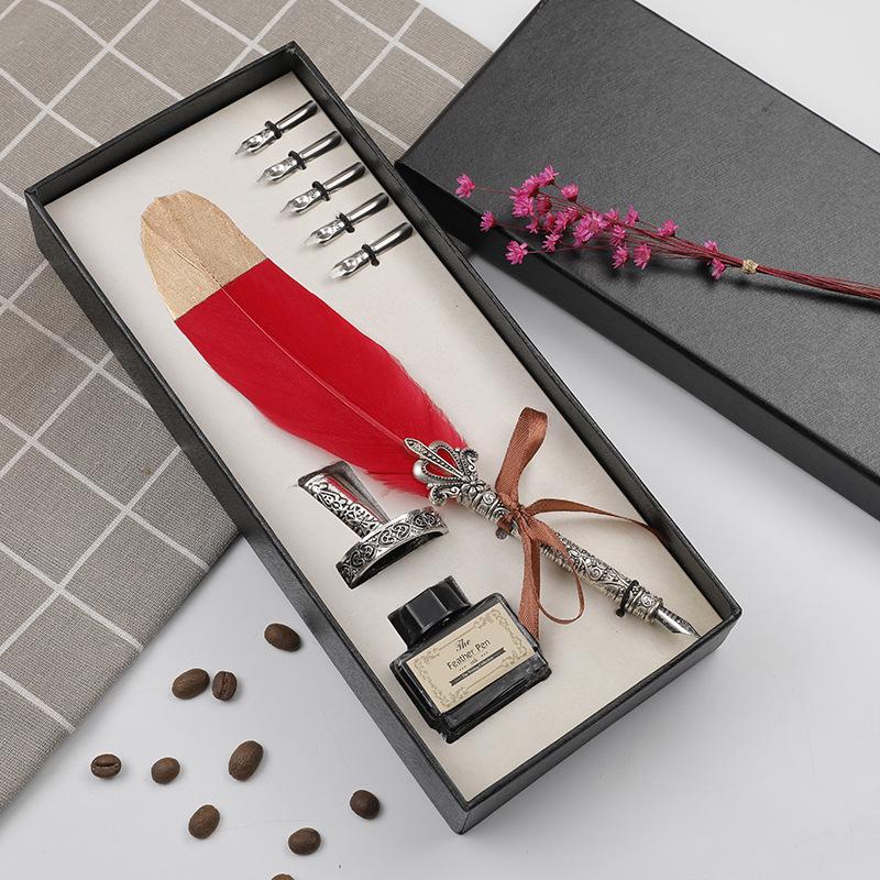 Европейский Ретро Набор для Каллиграфии с Перьями: Перьевая ручка с косым пером, держателем и гравировкой чернилами