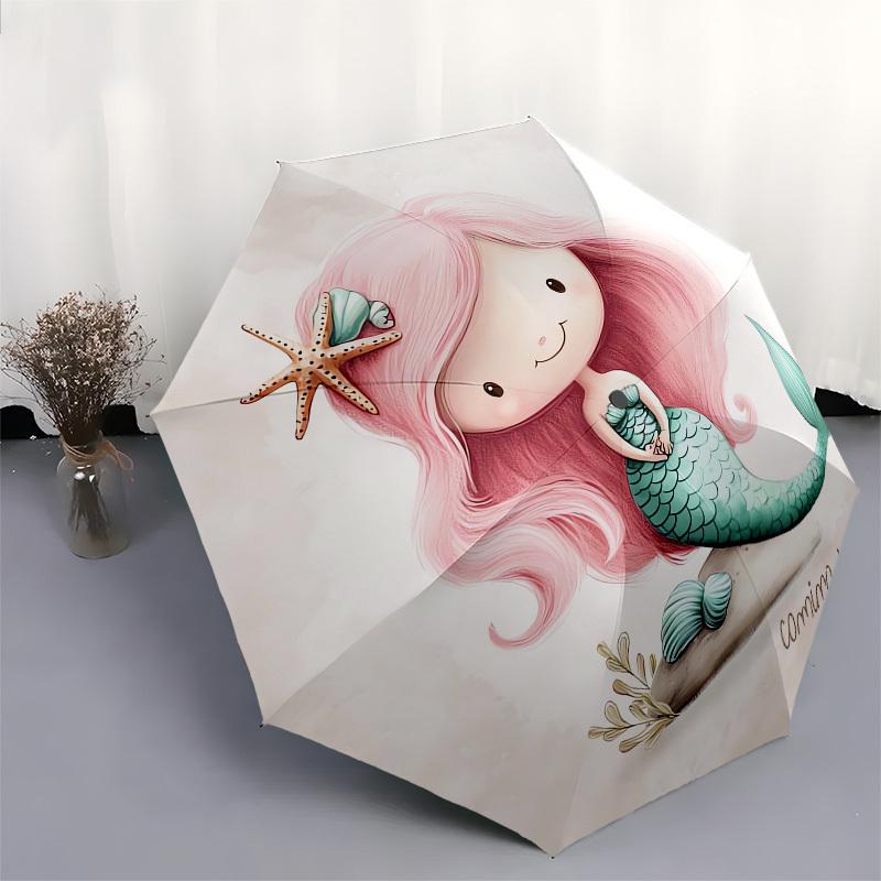 1pc Mermaid Fantasy Artwork Umbrella with Plastic Handle, Suitable for All Seasons Outdoor PT405
