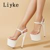 Fashion Liyke Summer Fashion Buckle Strap 17CM Women Platform Sandals Sexy Open Toe Extreme High Heels Stripper Pole Dance Shoes Size 43