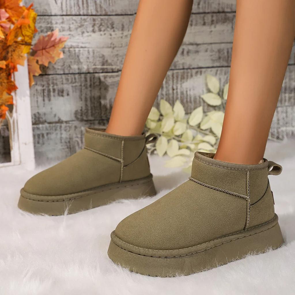 Зимние новые модные женские сапоги 2024 года, короткие плюшевые теплые зимние сапоги с круглым носком, повседневные замшевые туфли на плоской платформе, женские туфли Zapatos