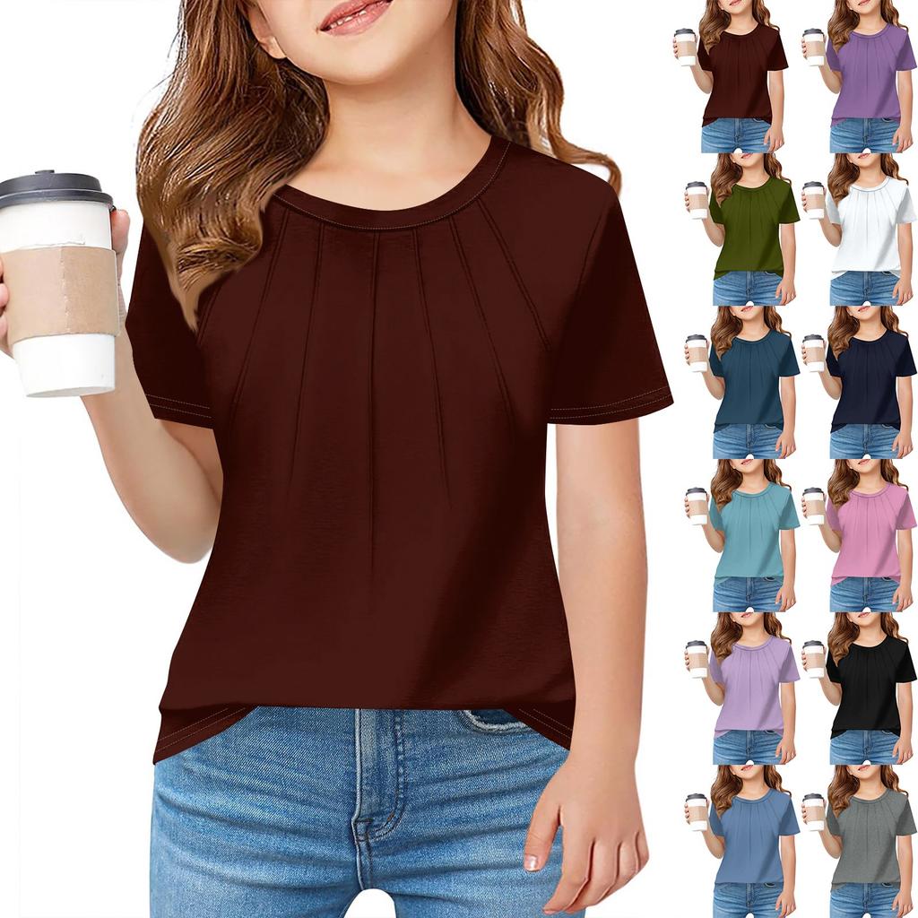 Children Fold A T-shirt Girl Summer Fashion Round Collar Jacket With Short Sleeves