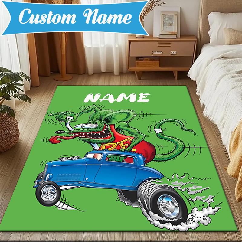 Custom Name Rat Fink Truck Adventure Rug Game Carpet, Floor Mat for Bedroom Living Room Entryway Rug, Home Decor Idea Gift for Christmas birthday