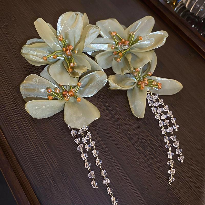 Эффектные Серьги в Отпускном Стиле с Цветами из Кружева и Хрустальными Кисточками, Элегантные Серьги Высокого Качества для Женщин