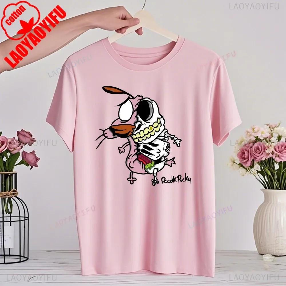 Мультяшная футболка 90-х «Кураж — трусливый пес» Ретро Уличная мода Летняя одежда Топы Подарок Мужчины Женщины Пара Хлопковые футболки