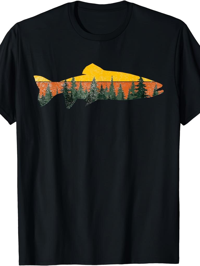 Outdoor Trout Fly Fishing T-Shirt for Fisherman with Forest Nature Wildlife Design Unisex T-Shirt