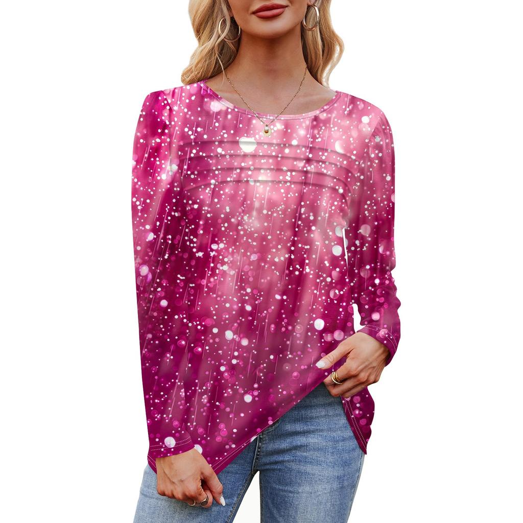 Женский свободный повседневный топ с круглым вырезом и длинными рукавами, модный топ