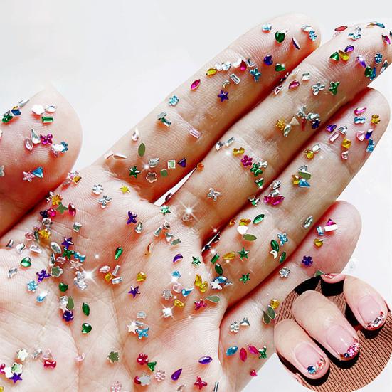 1000 шт./компл. акриловые стразы для дизайна ногтей, ассорти из мини-звезд, сердец, капель воды, цветов, геометрических форм, подвески для самостоятельного украшения ногтей, аксессуары