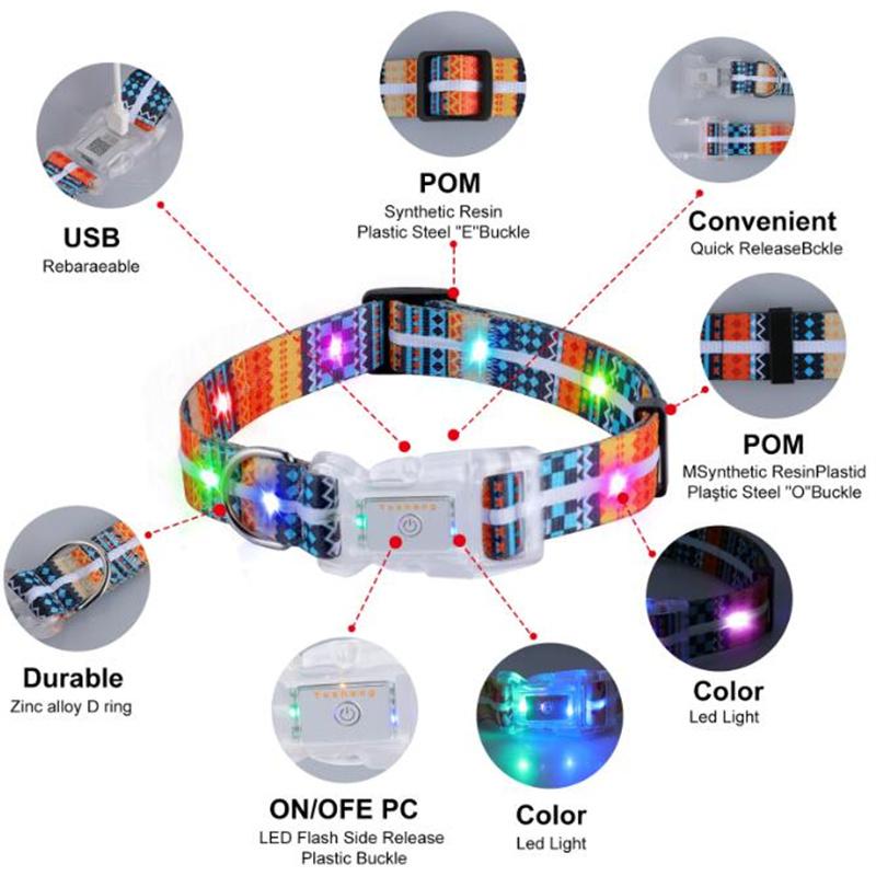 Светодиодные ошейники для собак, светящиеся пряжки, IP68, водонепроницаемые, перезаряжаемые, для охоты на собак крупных пород, светоотражающие