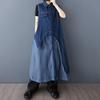 Sleeveless Plus Size Denim Vintage Patchwork New In Dresses for Women Casual Loose Long Spring Summer Autumn Shirt Dress