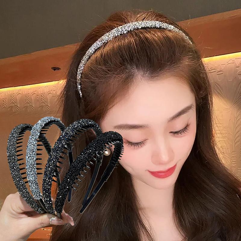 Нескользящие обручи для волос со стразами, женские зубчатые эластичные обручи для женщин, блестящие роскошные обручи для волос