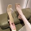 Fashion 2024 Shoes Transparent Slippers Luxury Slides Square Toe Slipers Women Low Summer Designer Soft Flat Block Hoof Heels Rubber