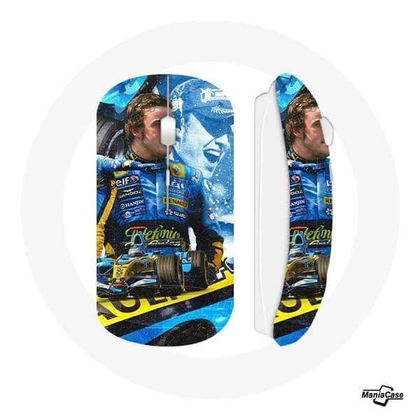 Souris Sans Fil - MANIACASE - Formule 1 Fernando Alonso - Couleur Bleu - Clé USB Wifi - Compatible Mac et PC