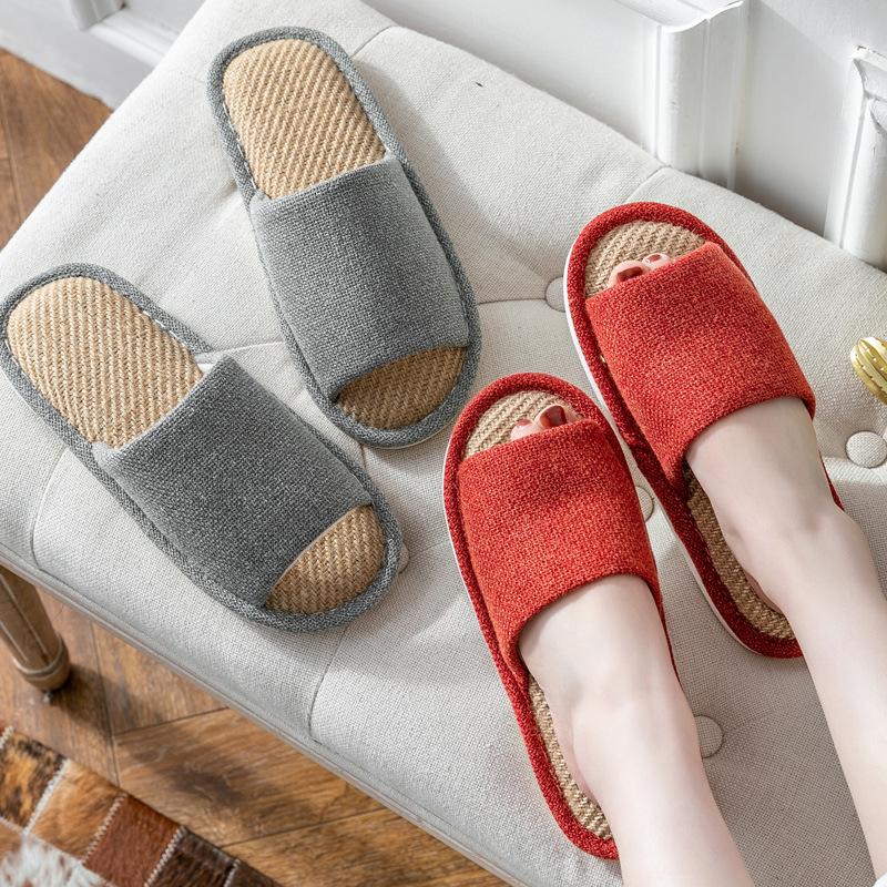 Wholesale Simple Linen Slippers Four Seasons Guests Indoor Living Room Home Floor Cotton Linen Slippers Couple