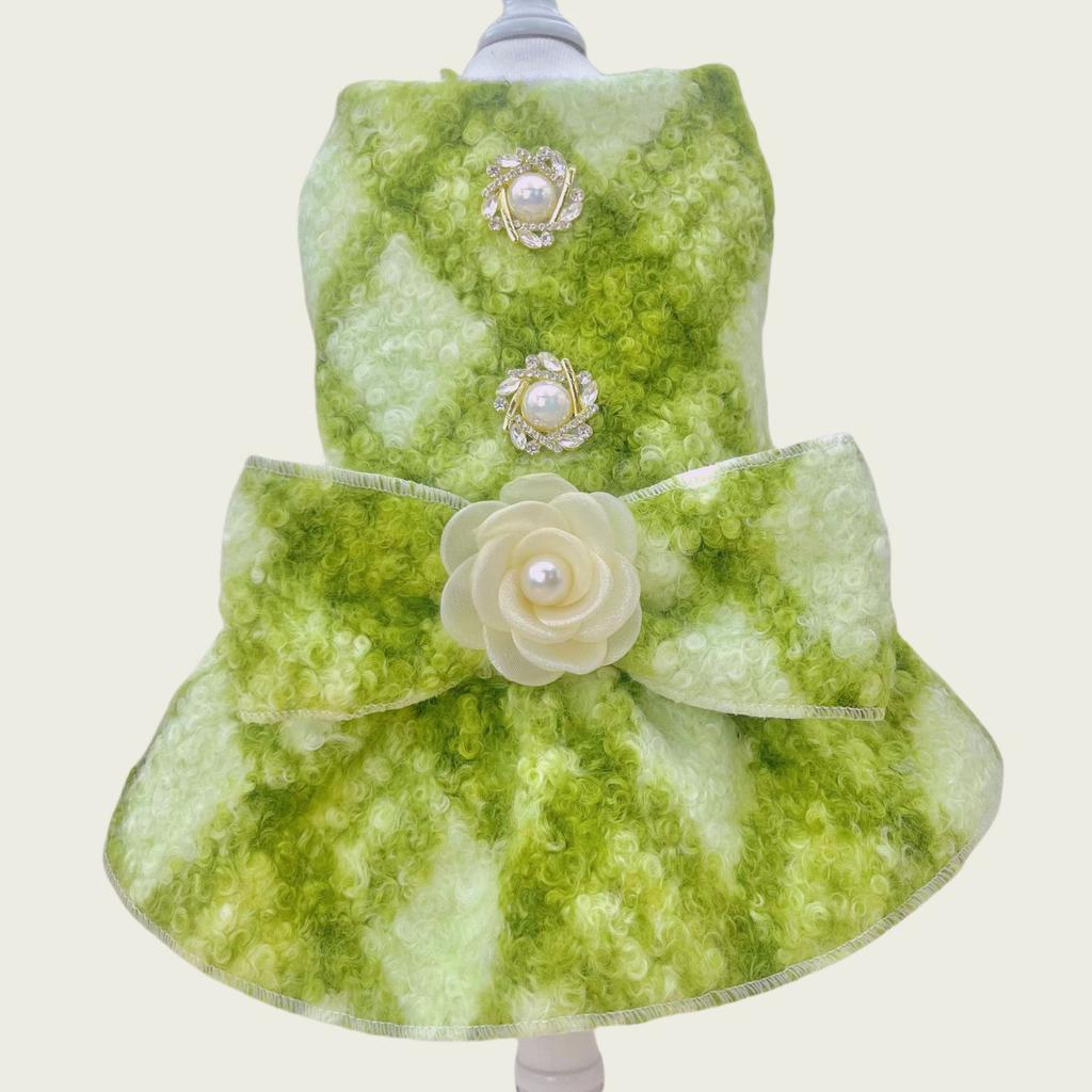 Autumn and Winter Pet Woolen Plaid Bow Dress Cat Winter Coat Woolen Coat Small Dog Teddy Dog Dresses for Small Dogs