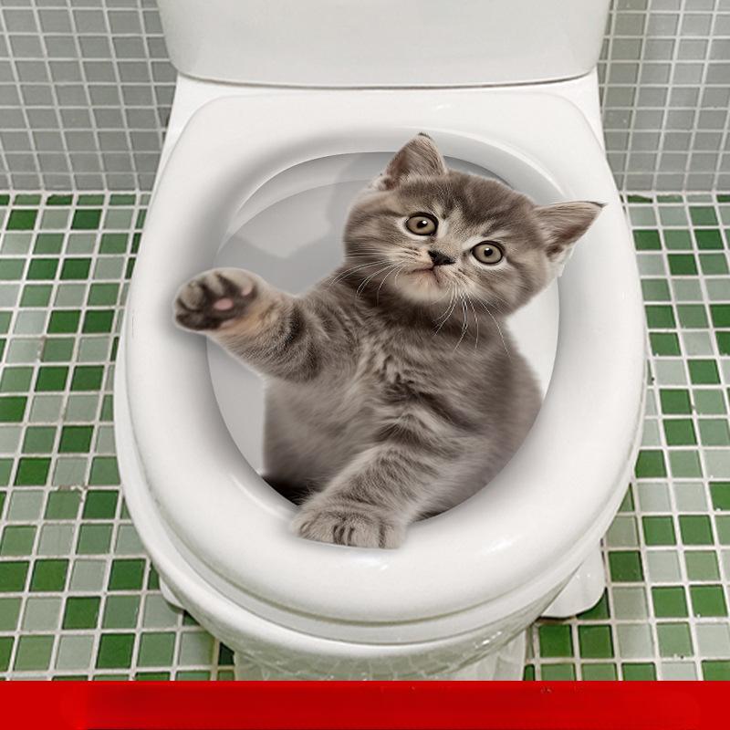 Креативная реалистичная 3D наклейка на унитаз с милым котом Vision, забавная наклейка с изображением животных для ванной комнаты, декор крышки унитаза, самоклеящаяся ПВХ, водонепроницаемая картина