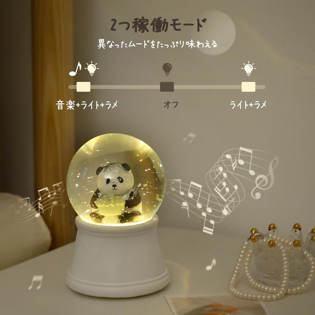 Snow Globe Lewondr Day Present Music Box Day Flower Box Snow Globe with LED Light Interior Celebration Present Panda Holding a Rose White Mother's