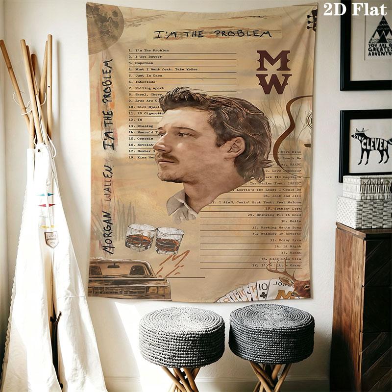 1PC Morgan Wallen Wall Hanging Printed Fabric Blanket Decorative Tapestries for Bedroom Living Room Home Decor