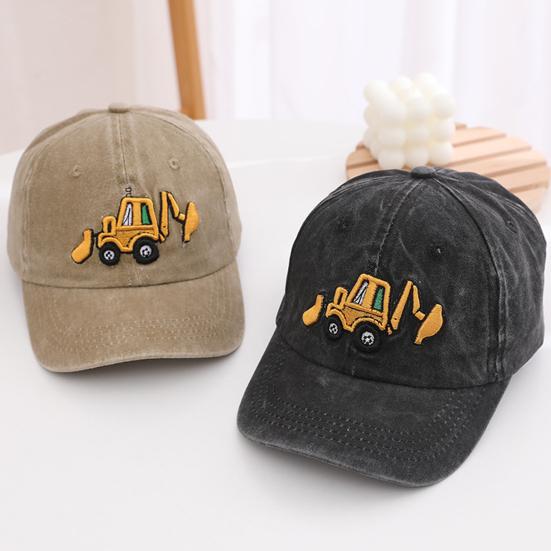 Детская шляпа унисекс, мытая бейсболка в стиле ретро, ​​мультяшный экскаватор, вышивка, с длинными полями, защита от солнца, защита от солнца, уличный головной убор, шляпа от солнца