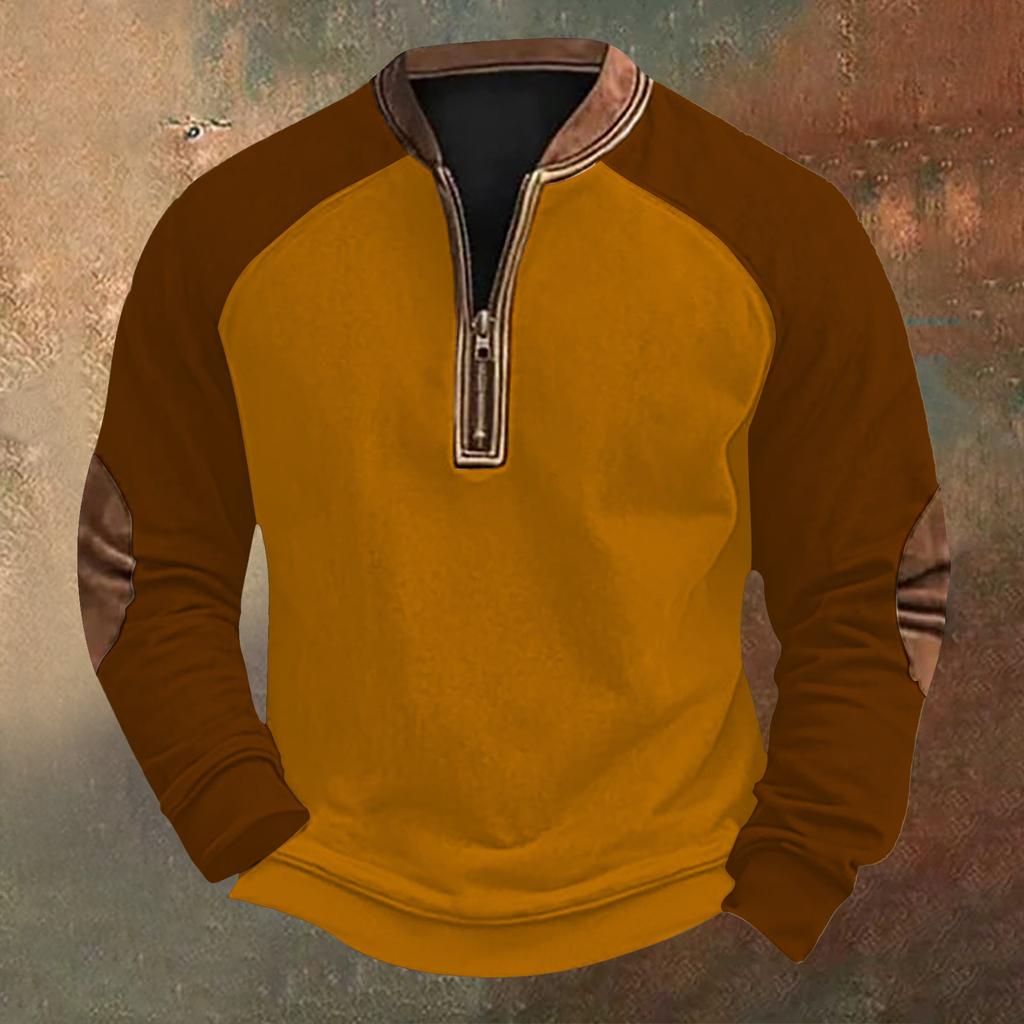 Мужская повседневная толстовка в стиле ретро с цветными блоками на молнии