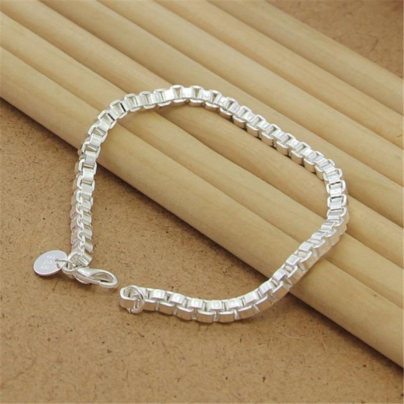 Браслет из стерлингового серебра 925 пробы, 4 мм, 8 дюймов, венецианский квадратный браслет для женщин и мужчин, вечерние очаровательные ювелирные изделия, гифки