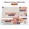 134Keys PBT Keycaps Coffee Cat Theme MOA Profile Keycaps 5 Sides Dye Sublimation Keycaps for Mechanical Keyboard 60% 65% 75% 100%