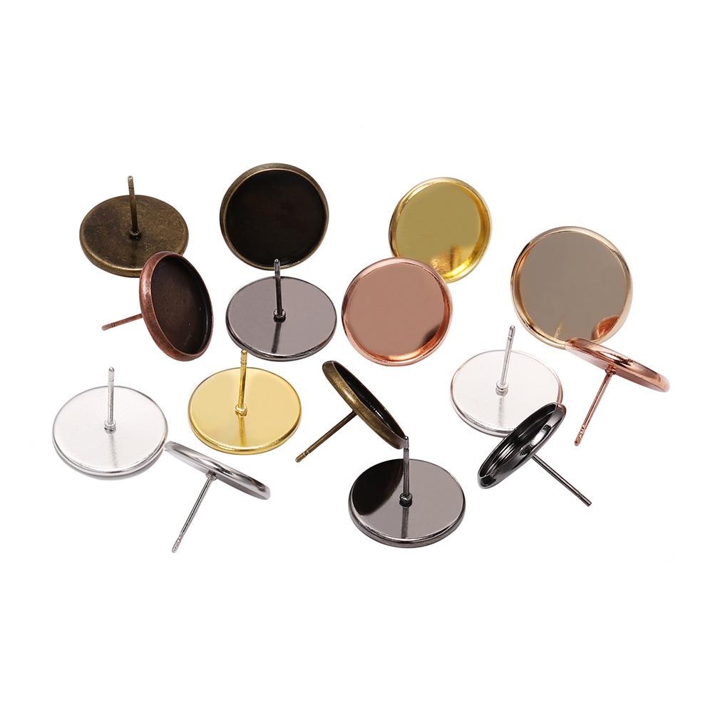 20-50pcs Iron Blank Earring Base Cabochon Cameo Base 8 10 12 14 16 mm Flat Earring Setting Supplies For Jewelry Making