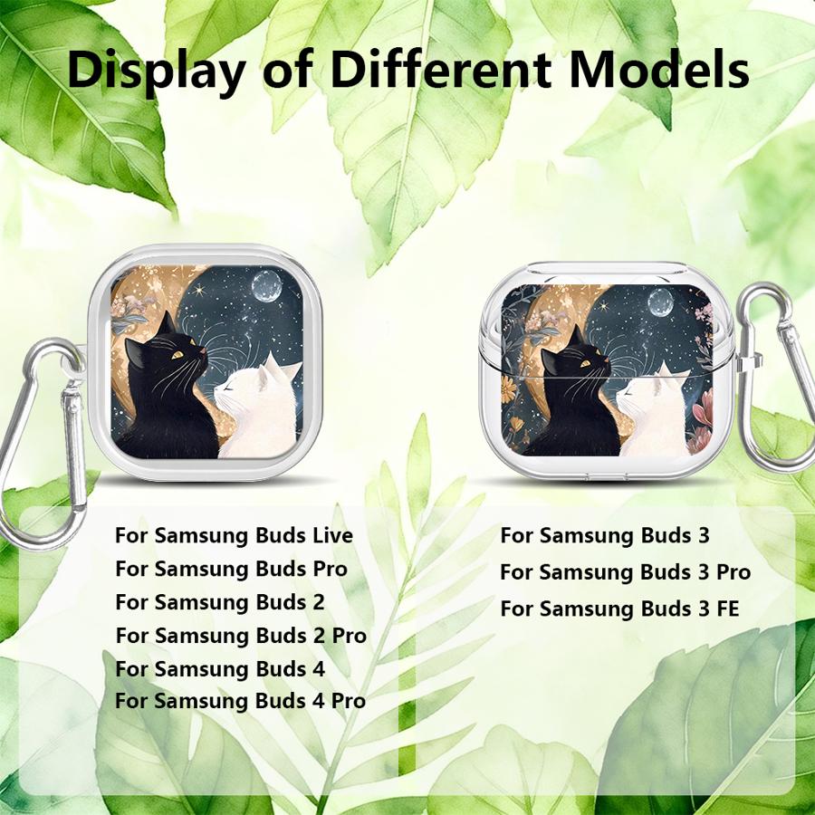 Прозрачные чехлы для наушников с крючком для Samsung Galaxy Buds 2 4 Pro Live 2Pro 4Pro 3Pro 3 FE Мультяшный кот