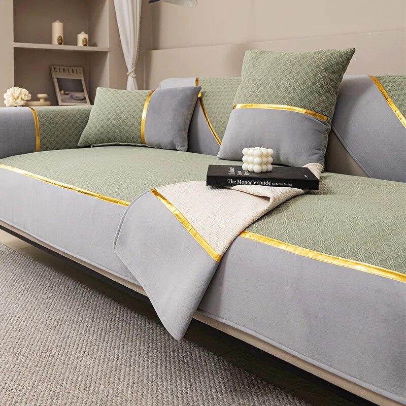Легкая роскошная диванная подушка из синели, универсальный чехол Four Seasons, однотонный золотой коврик для дивана с краями, нескользящий L-образный чехол для дивана