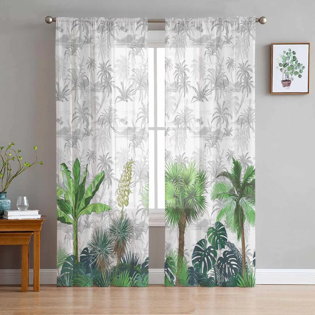 Summer Beach Palm Trees Sheer Curtains for Bedroom Living Room Decoration Window Curtain for Kitchen Tulle Voile Organza Drapes