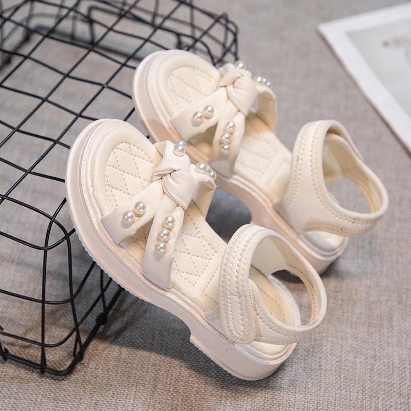 Сандалии для маленьких девочек с крестиком, детские сандалии принцессы с жемчугом, нескользящие, модные детские летние пляжные туфли, все размеры 26-37