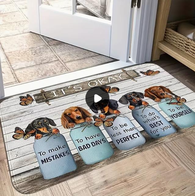 Cute Cartoon Dog Pattern Door Mat with "I Hope You Like Dogs" Text Floor Mat Pet Theme Front Door Kitchen and Holiday Decoration