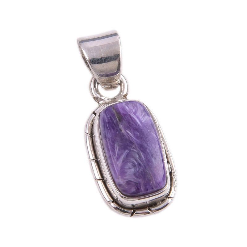 Подвеска из чистого серебра 925 пробы с натуральным чароитом ручной работы 1,25 дюйма t6M32