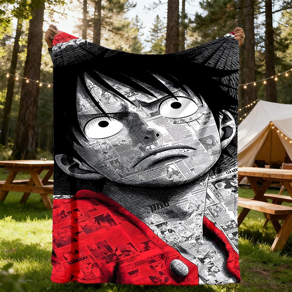 1PC One Piece Luffy Outdoor Flannel Throw Blanket - HD Printed Lightweight Soft Warm All-Season Blanket for Sofa, Bed, Travel - Machine Washable077