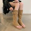Дизайнерские женские ботинки Модные женские сандалии с открытым носком Роскошные замшевые высокие римские сандалии Уличные универсальные женские ботфорты