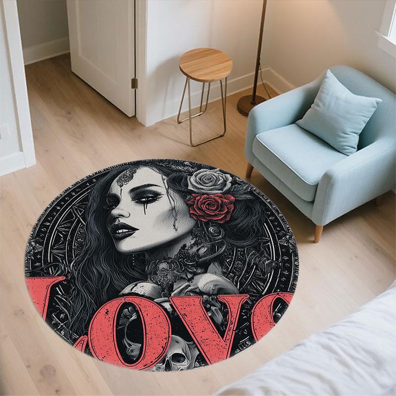 Dark Maiden pattern round rug,Carpet Rug for Living Room Bedroom Playroom ,Non-slip Floor Mat,Holiday Gifts and Birthday Gifts.