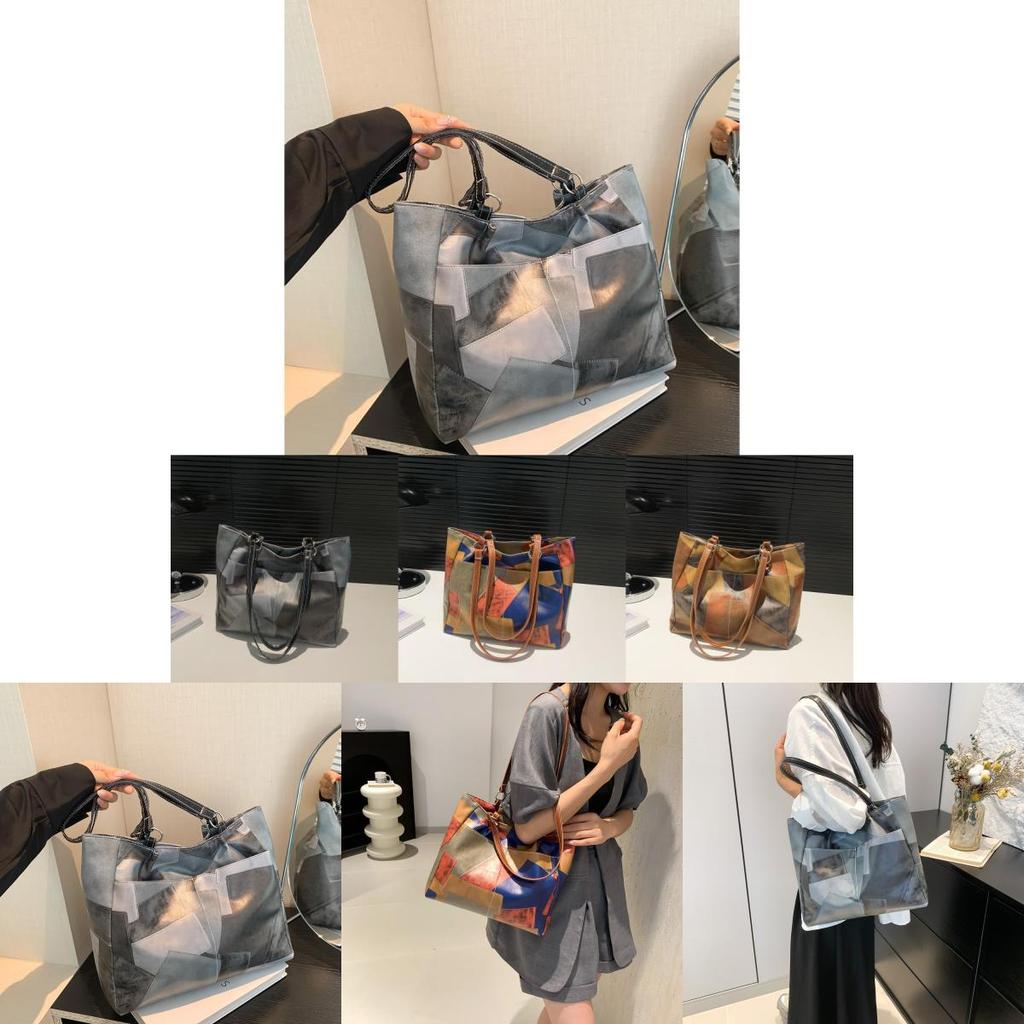 Fashionable Pu Tote Bag For Women In Cool Gray Blue And Brown Colors