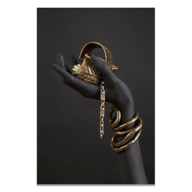 Африканская женщина в золотых украшениях, настенная живопись, постер на холсте и настенные художественные принты для современного домашнего декора без рамки