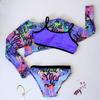 Girls 3 Piece Separate Swimsuit Mesh Swimwear Big Kids Floral Swimsuit Trendy Swim Set For Summer Pool Beach Activities