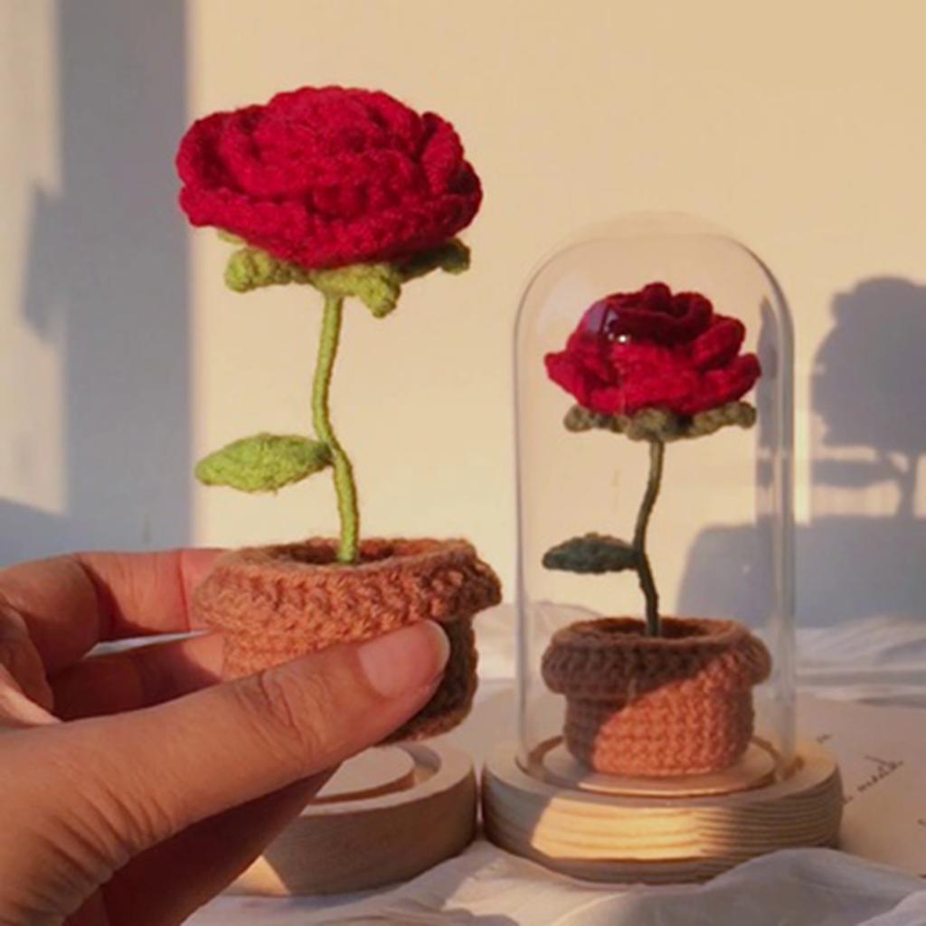 Принц Роуз ручной вязки Букет Готовый Маленький Принц Роза Цветок Бессмертие Любовник Подарок на День Рождения Вязание крючком Подарок на День Святого Валентина