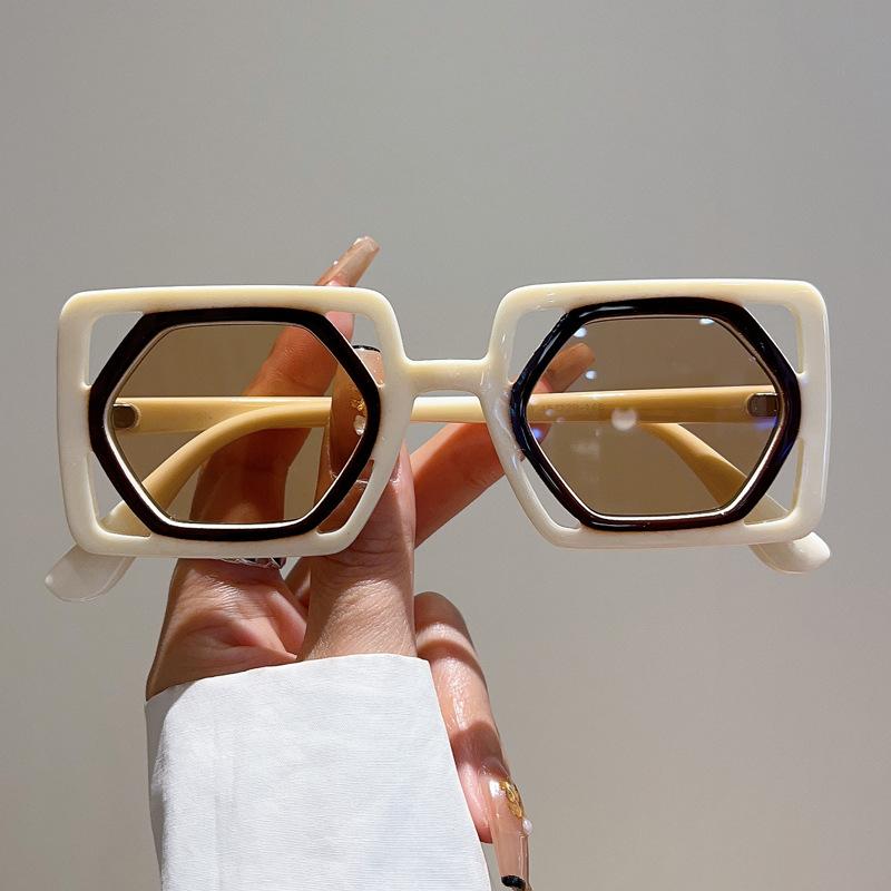 Солнцезащитные очки дизайнерского бренда, полые квадратные, женские, для мужчин, винтажные, модные, милые, трендовые, панк, двухцветные линзы