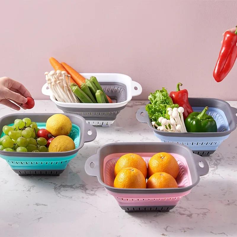 Силиконовая кухонная складная корзина для хранения, складной дуршлаг, сито для фруктов и овощей, кухонный фильтр для сушки, органайзер