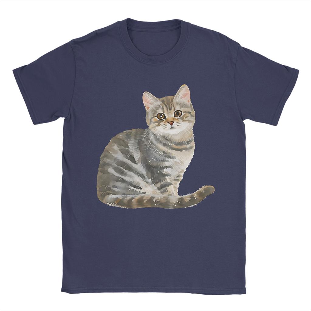 Cute Tabby Cat T Shirt Unisex Vintage Cotton T Shirts Beach O Neck Fashion Tees Loose Oversize Tops