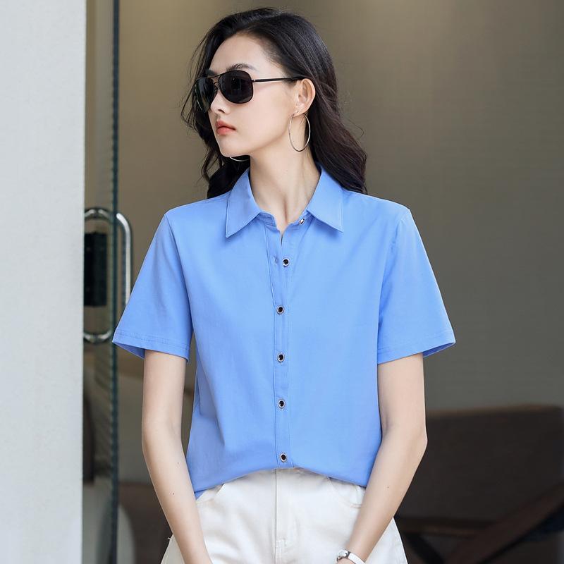 Summer Women's Shirt Button Lapel Short Sleeve Top