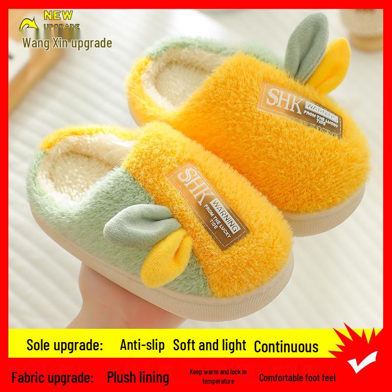 Детские милые мультяшные хлопковые тапочки с флисовой подкладкой, мягкая подошва, утолщенные, для дома, для мальчиков и девочек, маленького и среднего размера.