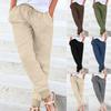 Multicolor Cotton Linen Casual Threaded Elastic Waist Cord Pocket Trousers