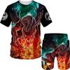 Men's T-shirt and Shorts, 3D-Printed Vintage Dragon Print Streetwear, High Quality Two-Piece Summer Set