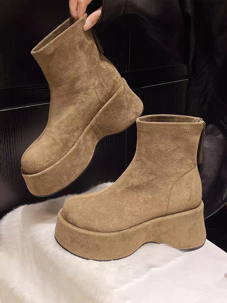 Fashion Platform Woman Ankle Boots Fashion Round Toe Height Increase Shoes Punk Style Ladies Modern Bottes