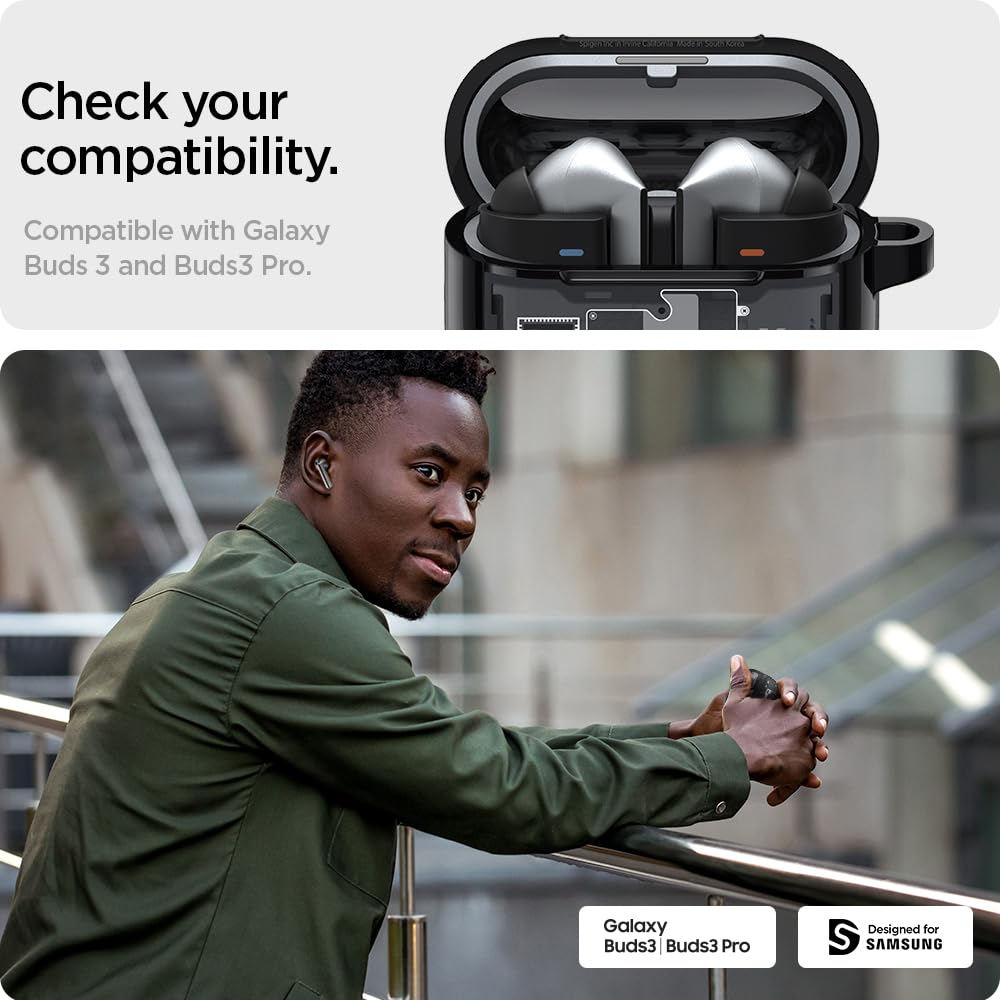 Spigen Galaxy Buds 3 3 Case Transparent Clear Wireless Charging Compatible Ring with Carabiner Slim Lightweight Shockproof Scratch Resistant Ultra