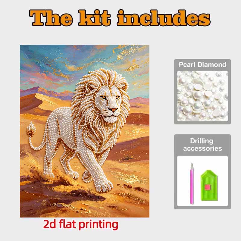 Animal Pearl Painting Handmade 5D Lion DIY Home Office Desktop Decoration Painting Diamond Art Kits